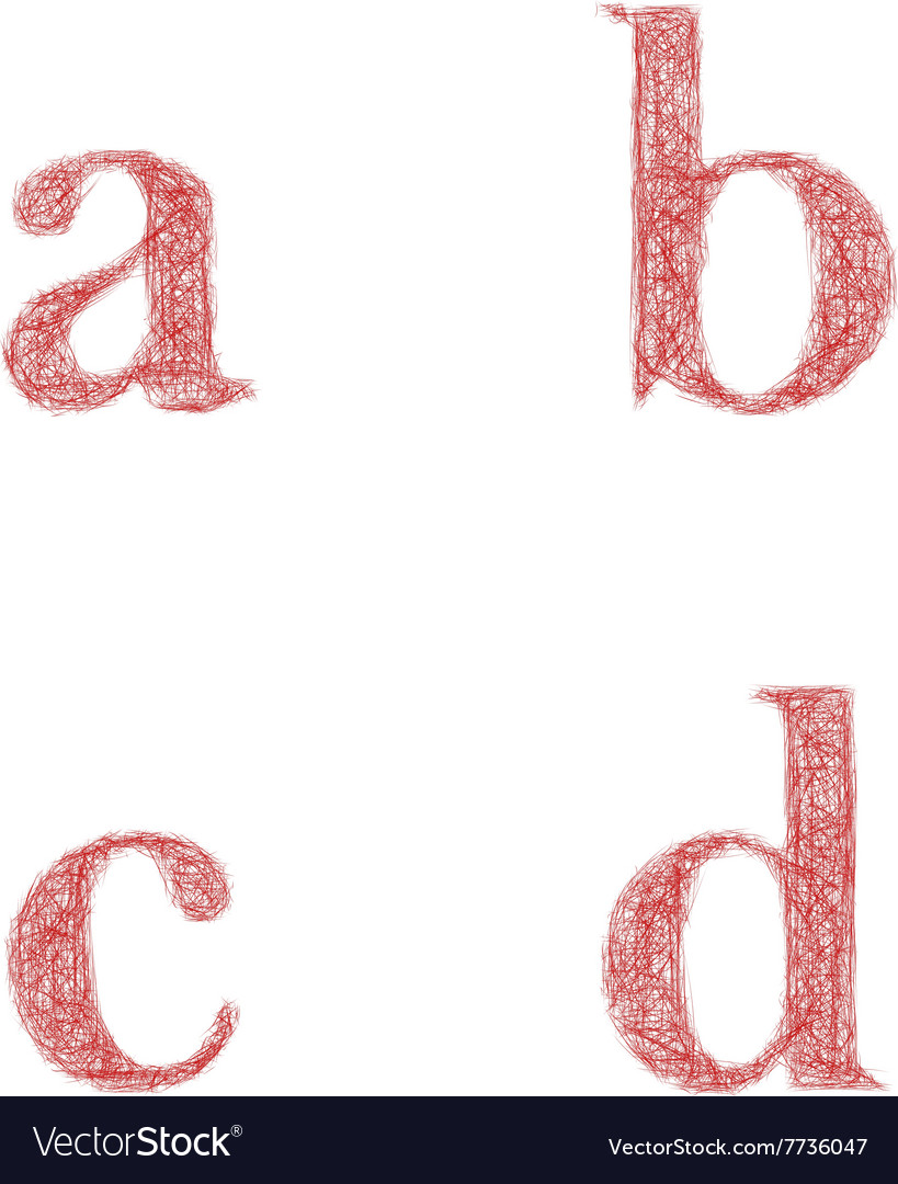 Red sketch font set - lowercase letters a b c d