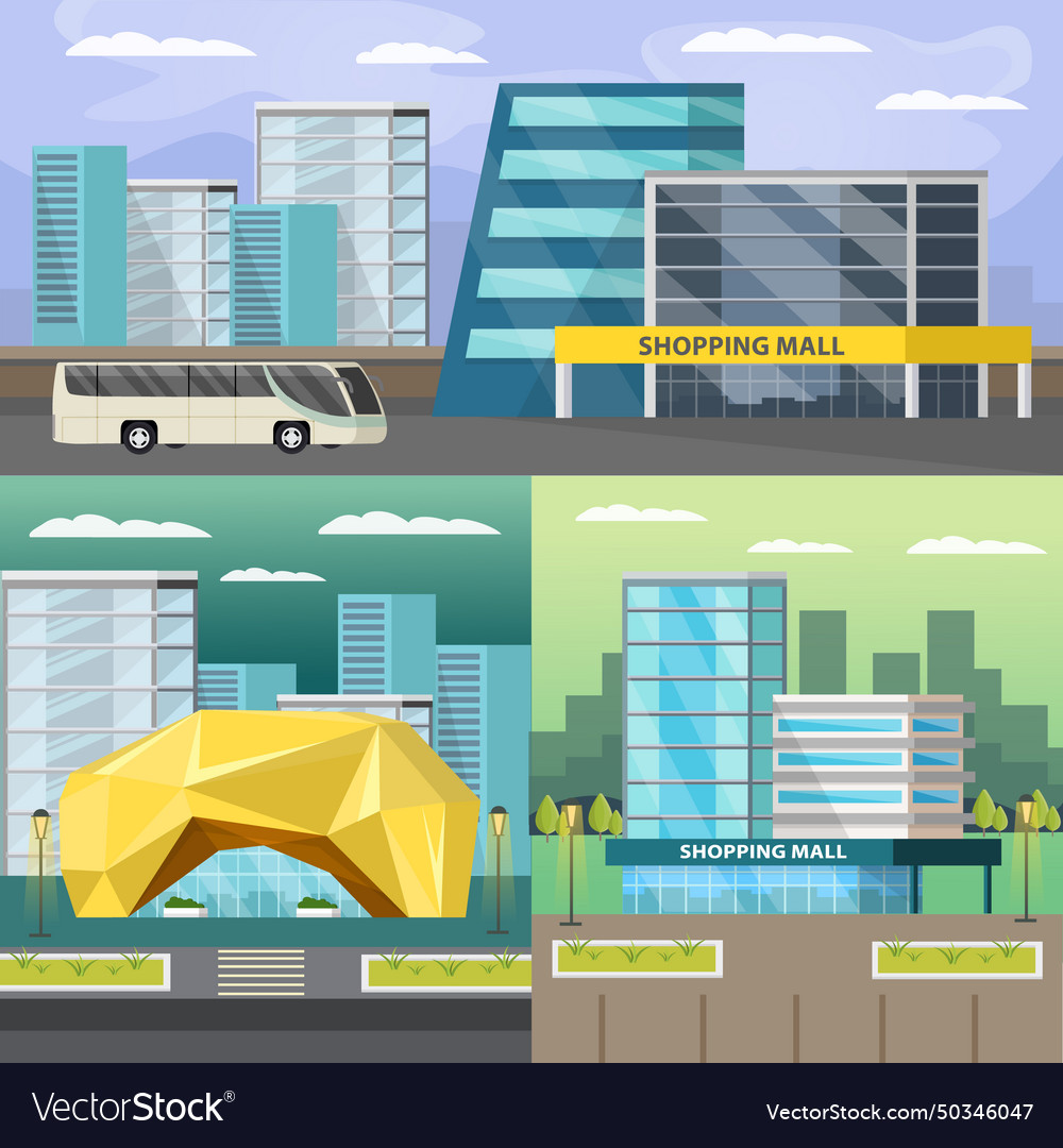 Shopping mall orthogonal compositions set Vector Image