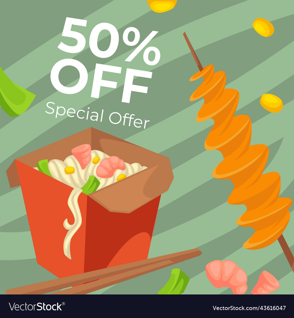 Special offer for chinese food box 50 off price Vector Image Special offer for chinese food box 50 off price Vector Image