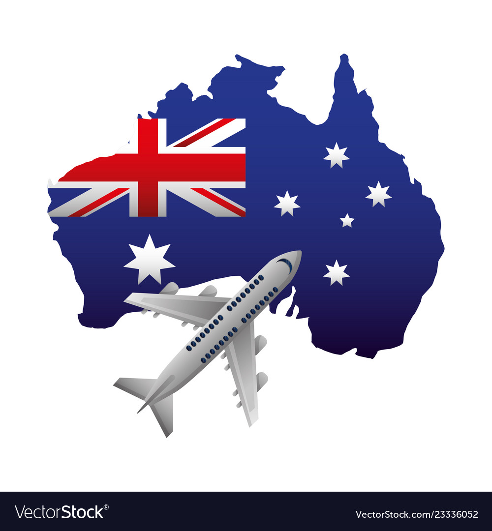 Australian flag map flying airplane