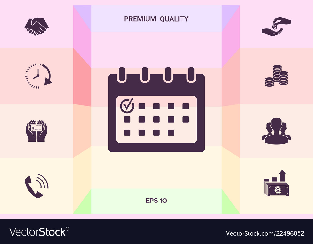 Calendar icon with check mark graphic elements