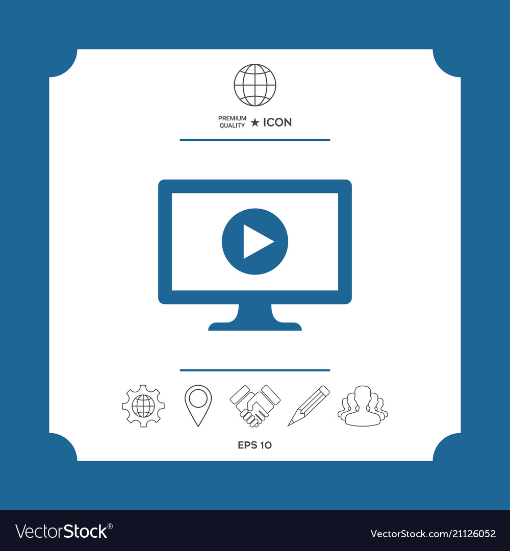 Computer with play button icon vector image Computer with play button icon