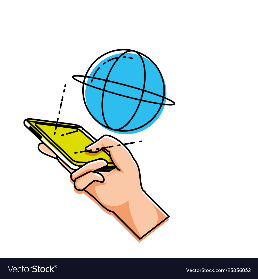 Hand using smartphone with sphere browser