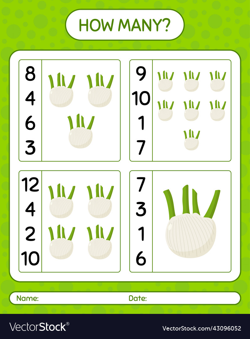 How many counting game with fennel worksheet vector image How many counting game with fennel worksheet