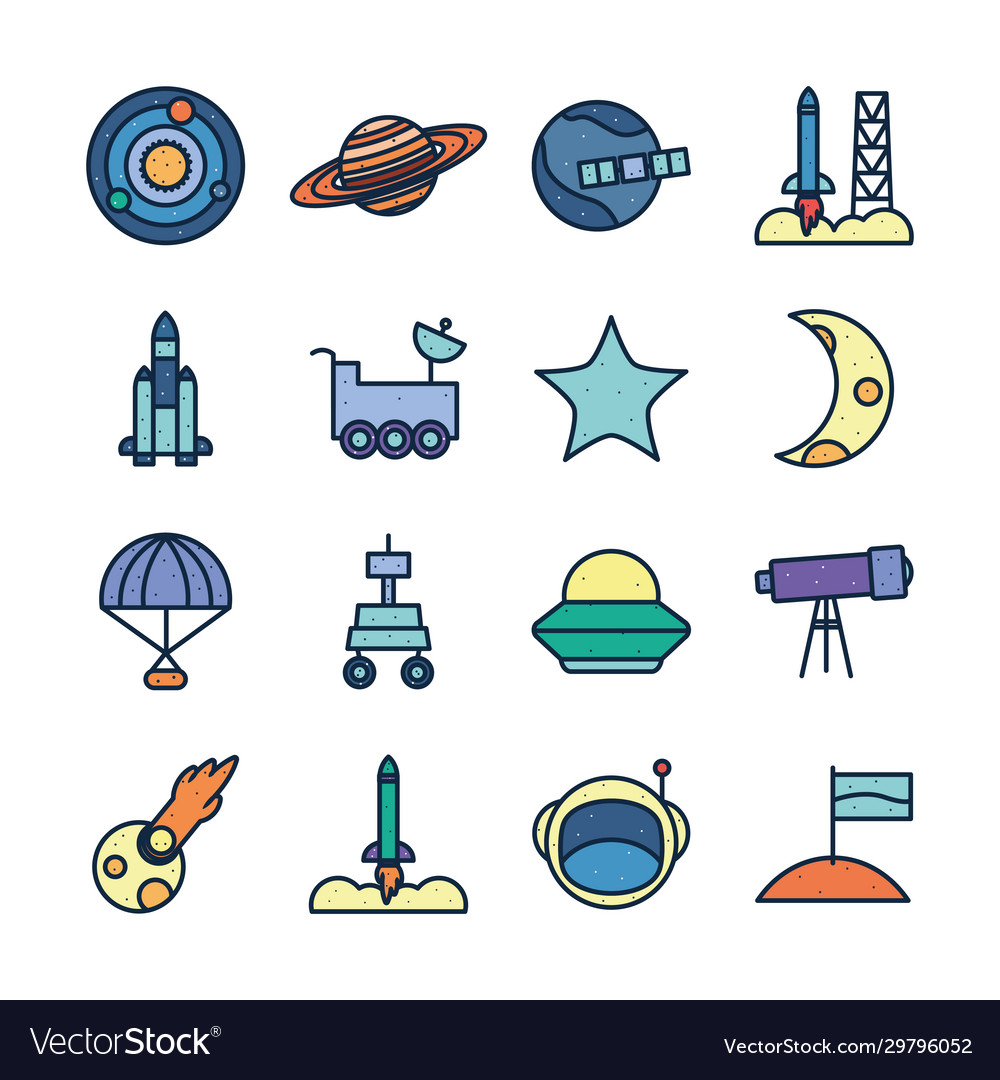 Isolated space line fill style icon set vector image Isolated space line fill style icon set