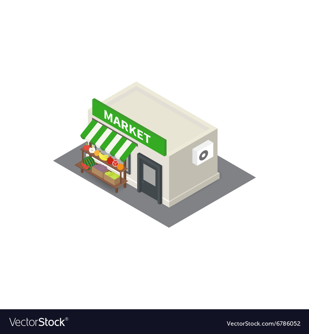 Isometric market stalls with vegetables Royalty Free Vector