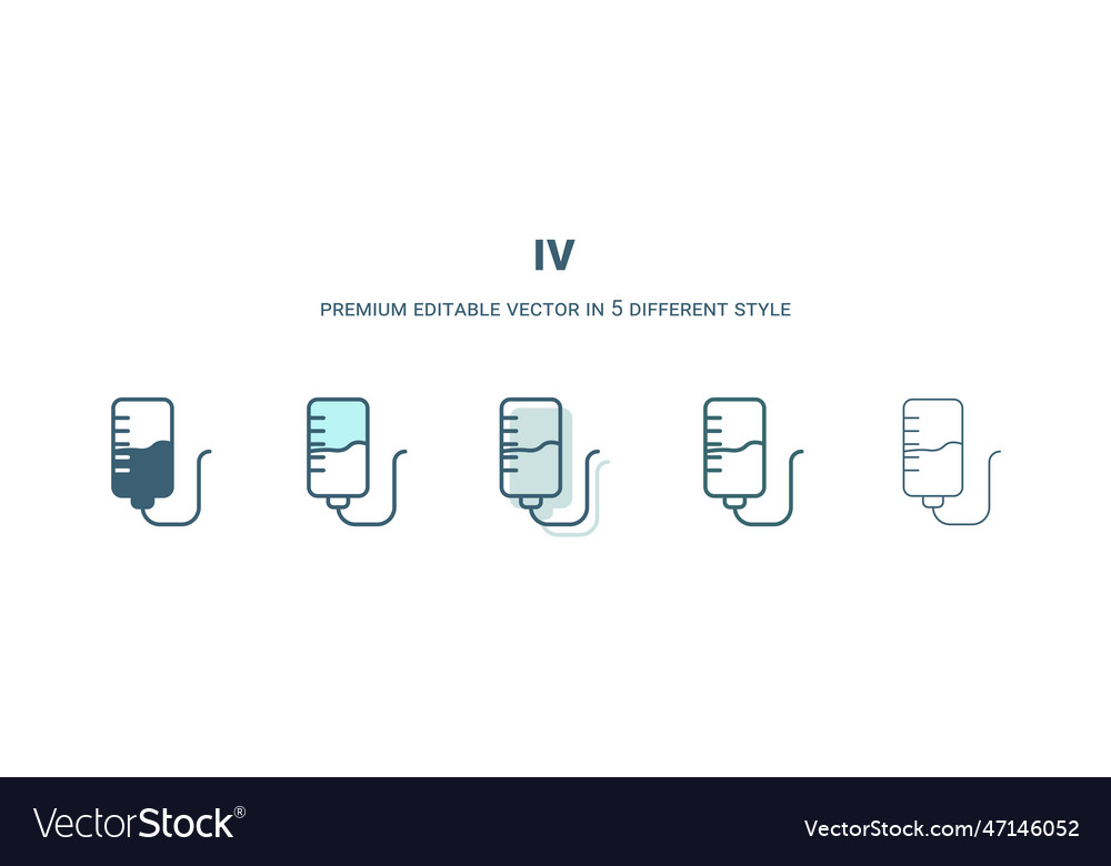 Iv icon in 5 different style outline filled two vector image Iv icon in 5 different style outline filled two