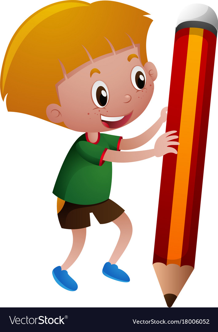 Little boy holding giant pencil Royalty Free Vector Image