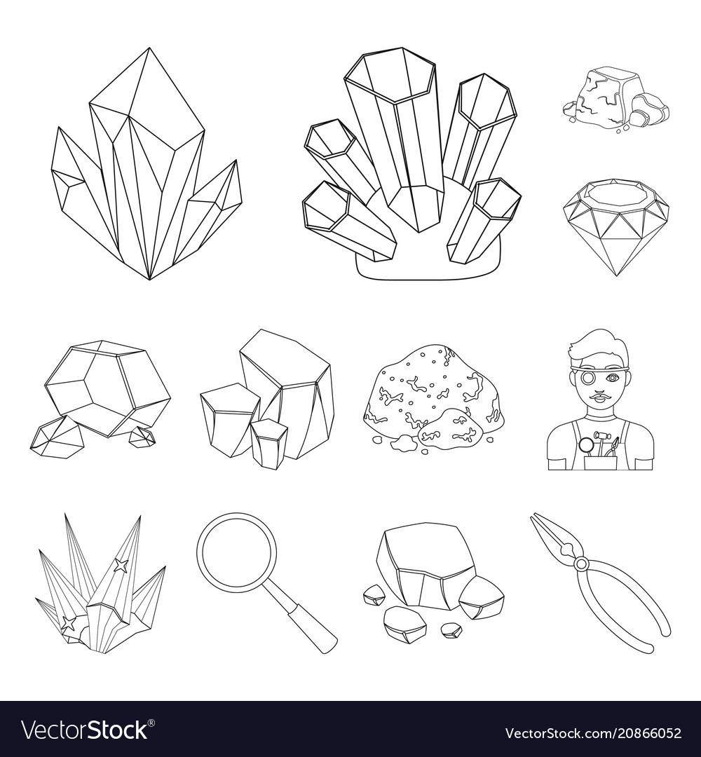 Precious Minerals Umriss Icons in Set-Sammlung vector image Precious Minerals Umriss Icons in Set-Sammlung