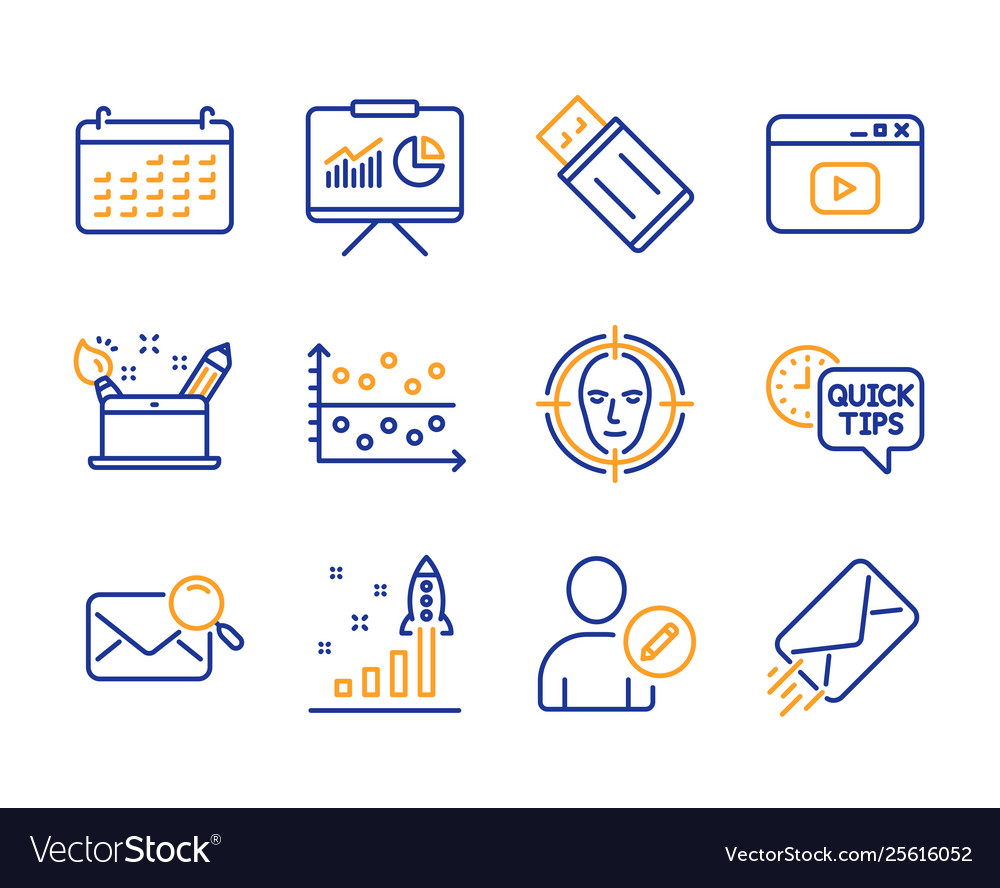 Presentation edit user and search mail icons set vector image Presentation edit user and search mail icons set