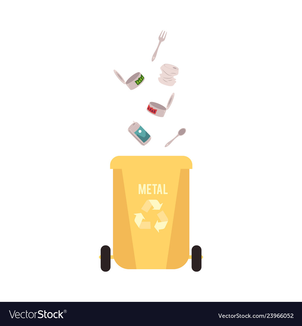 Rubbish yellow bin with falling and pour in metal