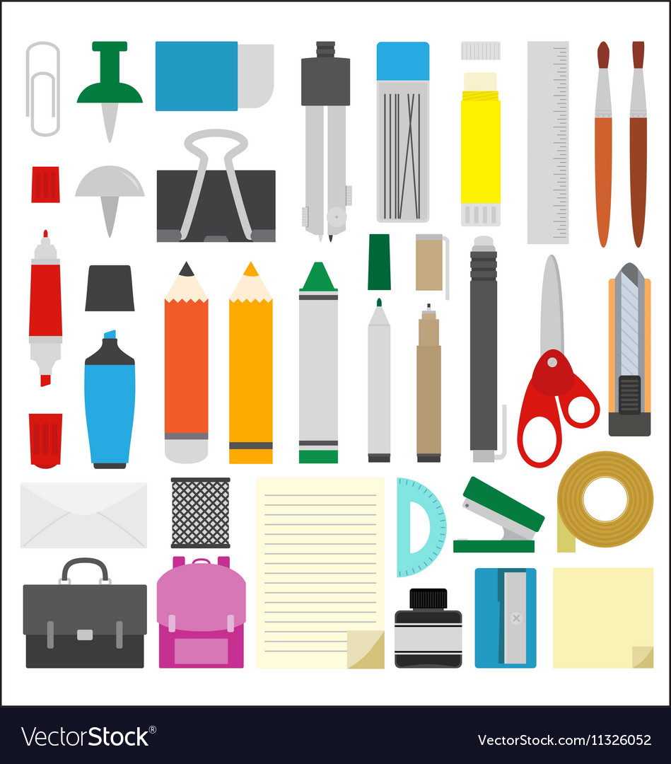 School Stationery Set - Flache Illustration