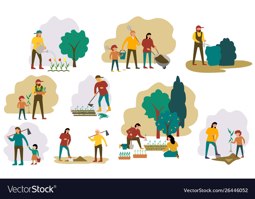 Set farmers or agricultural workers planting Vector Image