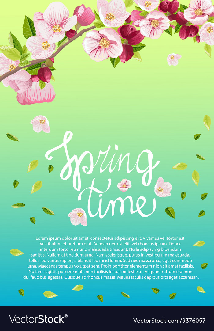 Card for text with blooming apple tree