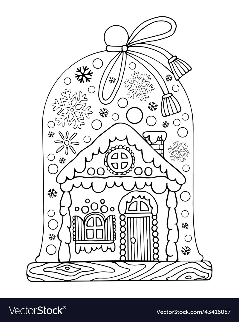 Christmas Gingerbread House Coloring Page Vector Image