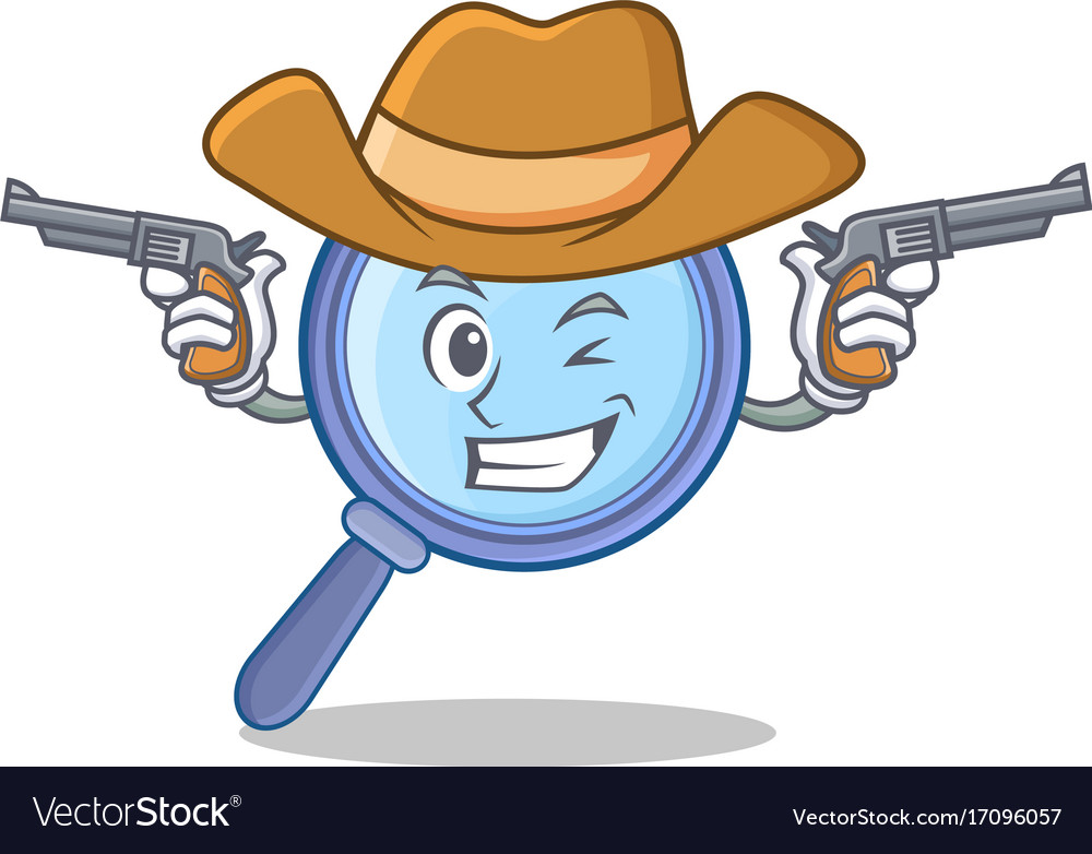 Cowboy magnifying glass character cartoon