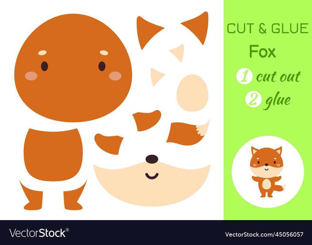 Cut and glue paper little fox kids crafts Vector Image