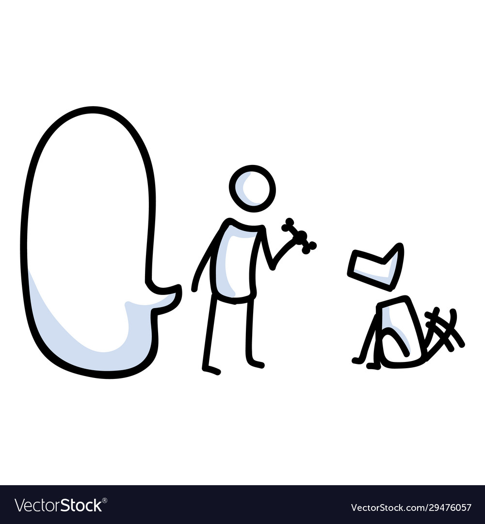 Cute puppy and owner training stick figure