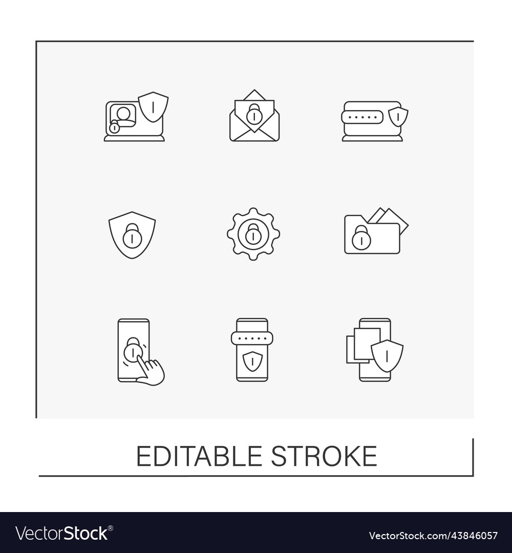 Data privacy line icons set