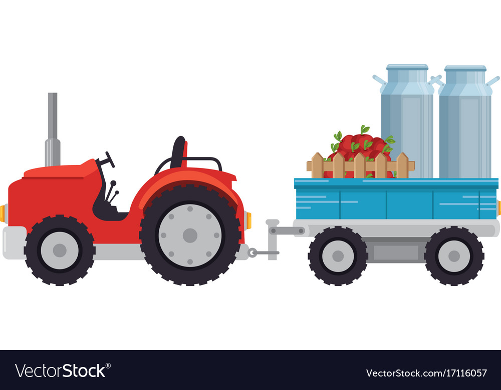 Farm tractor with carriage transport milk