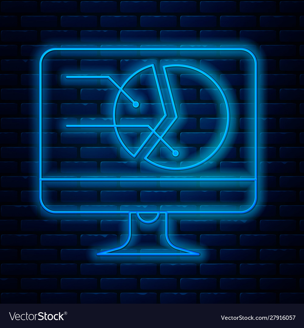 Glowing neon line computer monitor with graph vector image Glowing neon line computer monitor with graph