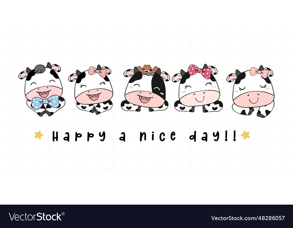 Group of happy cartoon calf friends cute baby