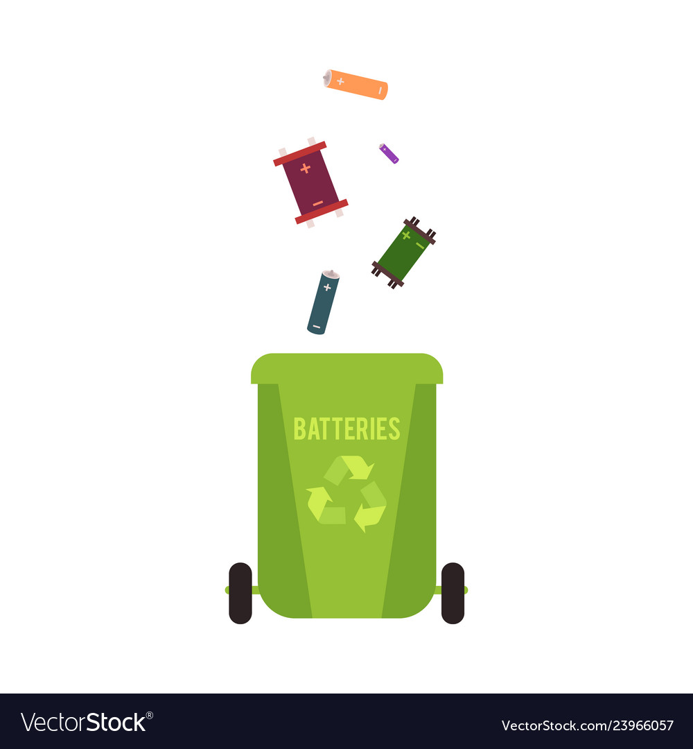 Rubbish green container with batteries waste