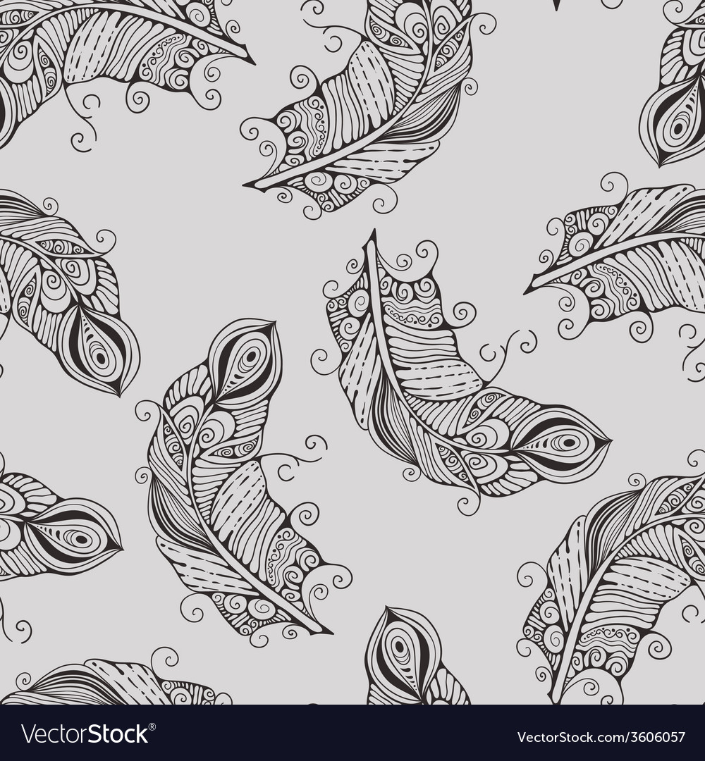 Seamless pattern with hand-drawn feathers