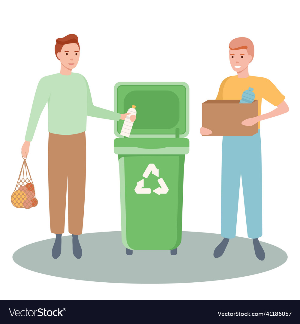 Set of happy men sorting and recycling reuse vector image Set of happy men sorting and recycling reuse