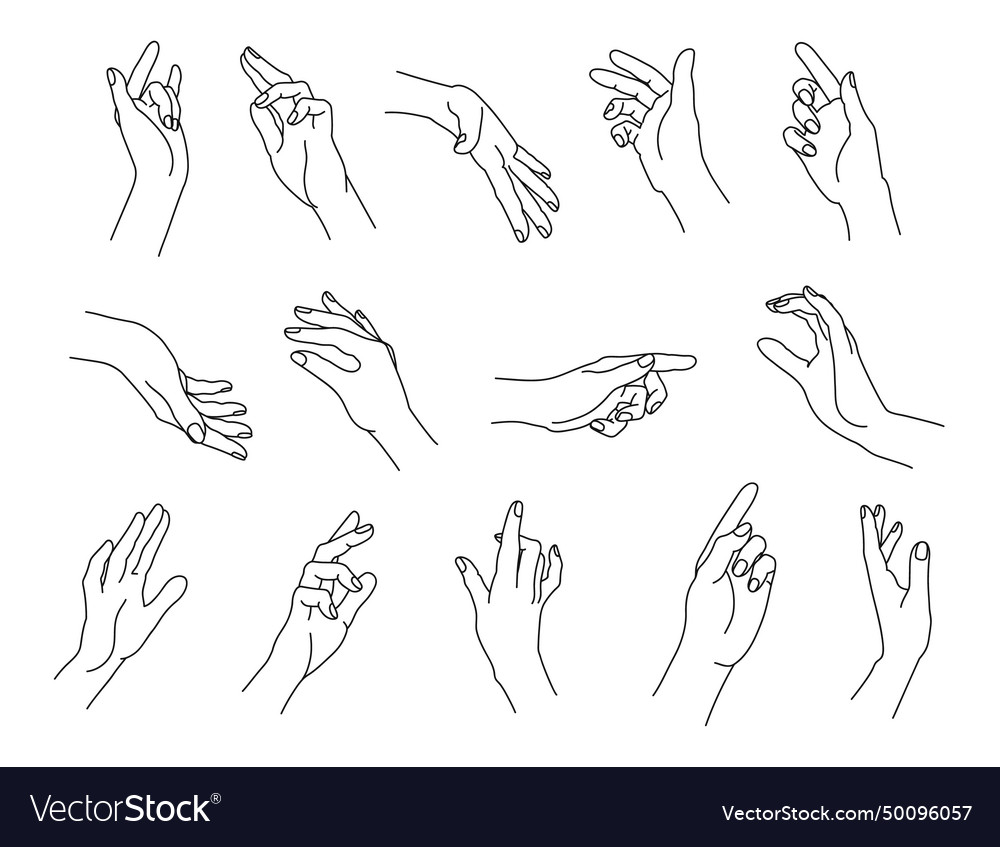 Set of linear human palms hand gestures Royalty Free Vector