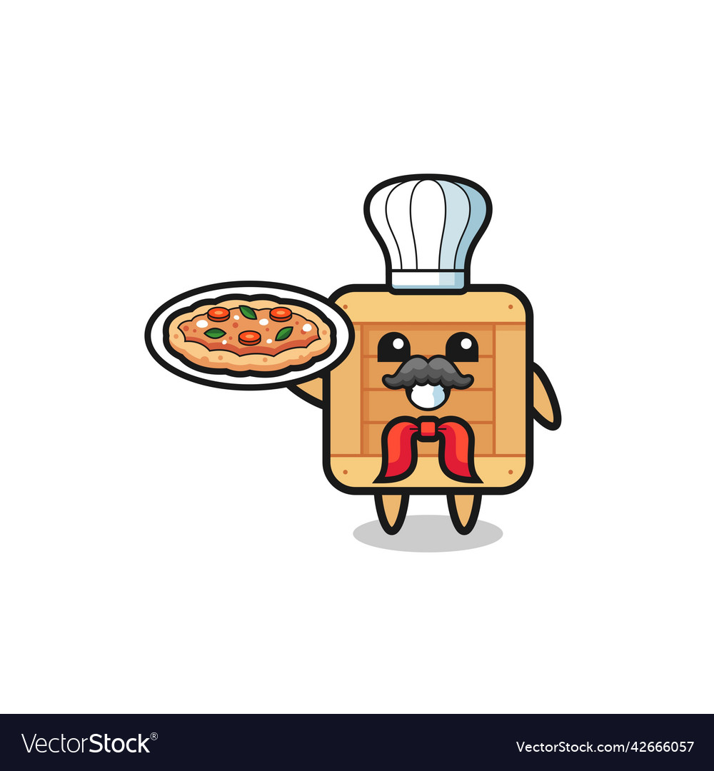 Wooden box character as italian chef mascot