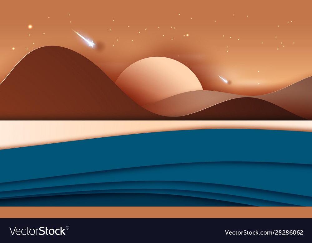 3d landscape with mountains and beach sunset