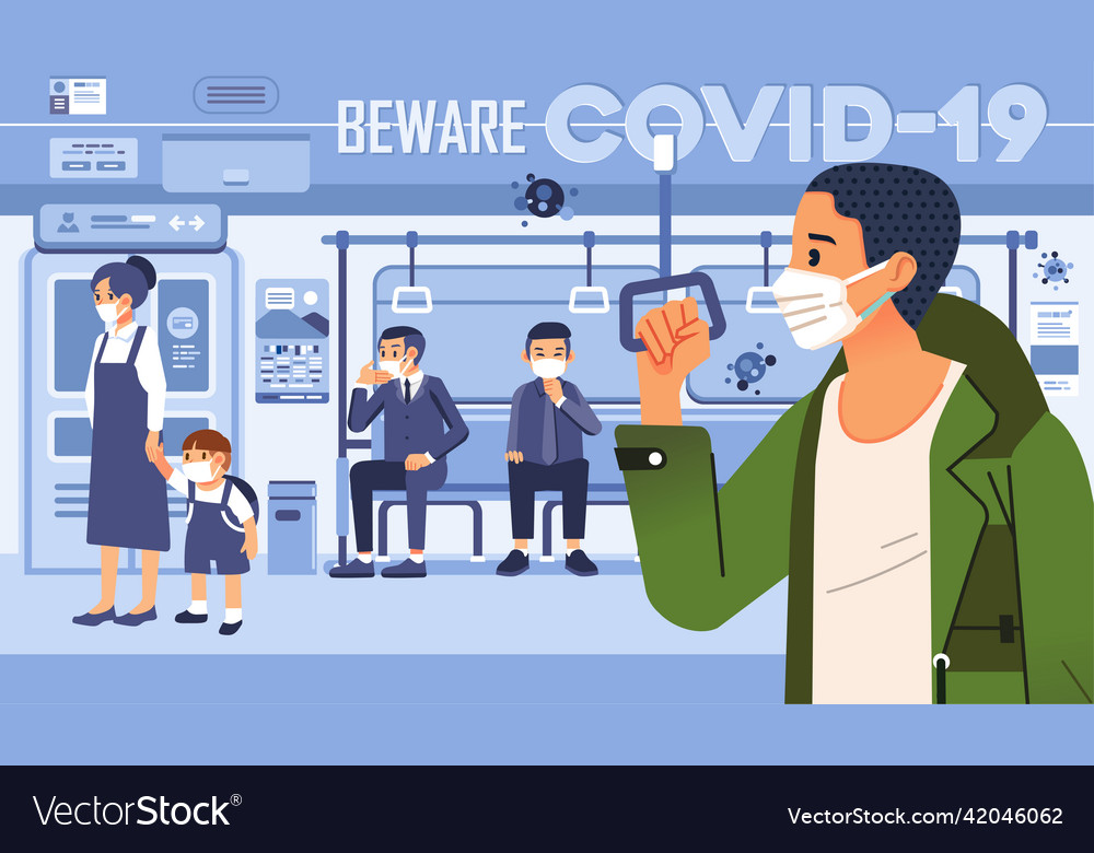 Beware to covid19 with people in train as public Vector Image