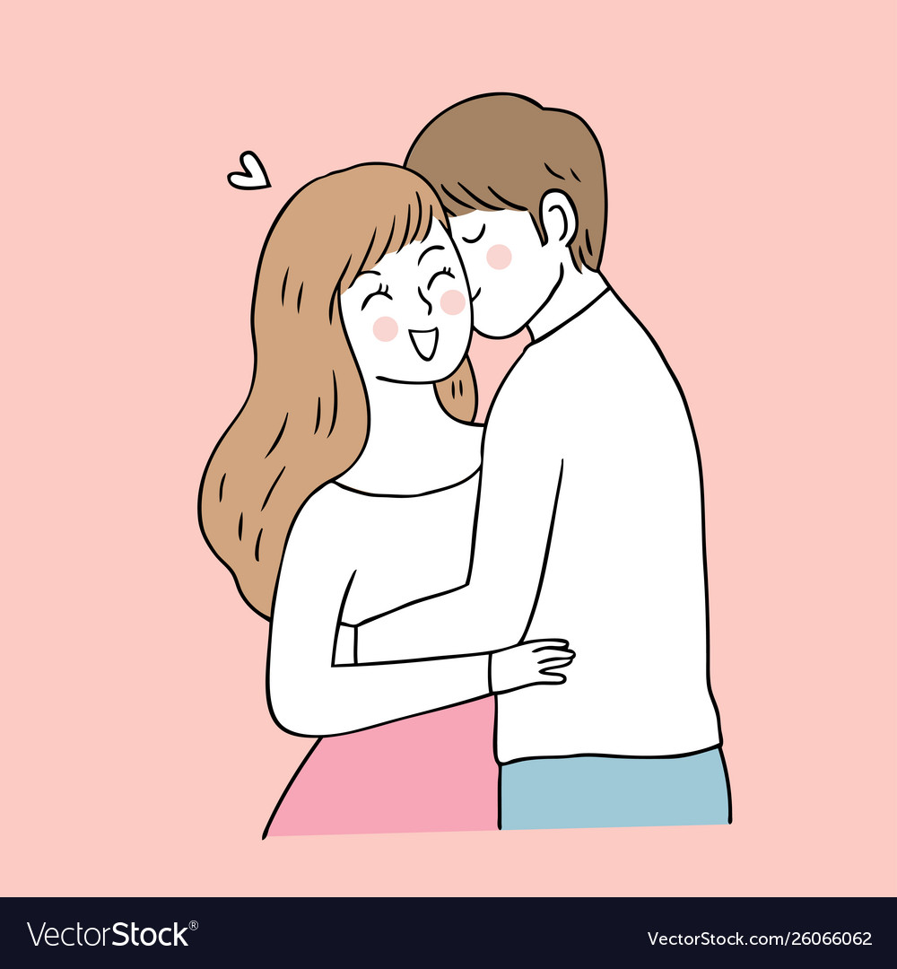 Cartoon cute valentines day couple kiss