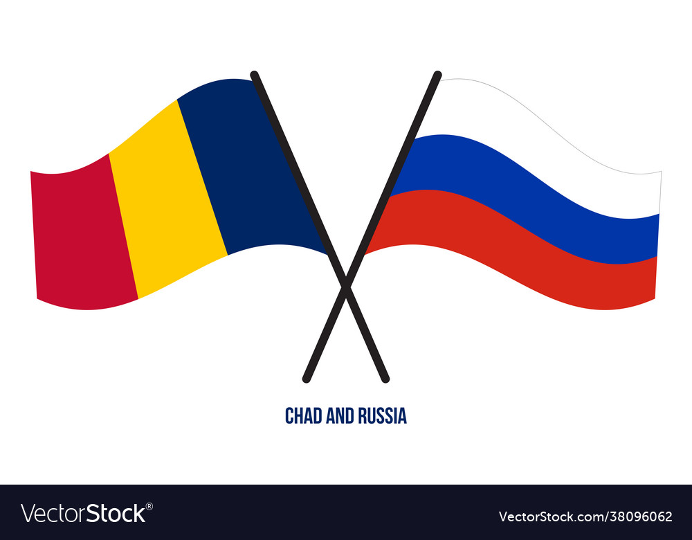 Chad und russland Fahnen gekreuzt waving flat