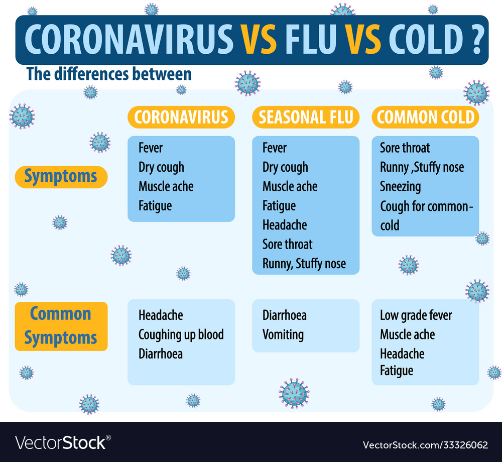 Comparison coronavirus cold and flu Royalty Free Vector