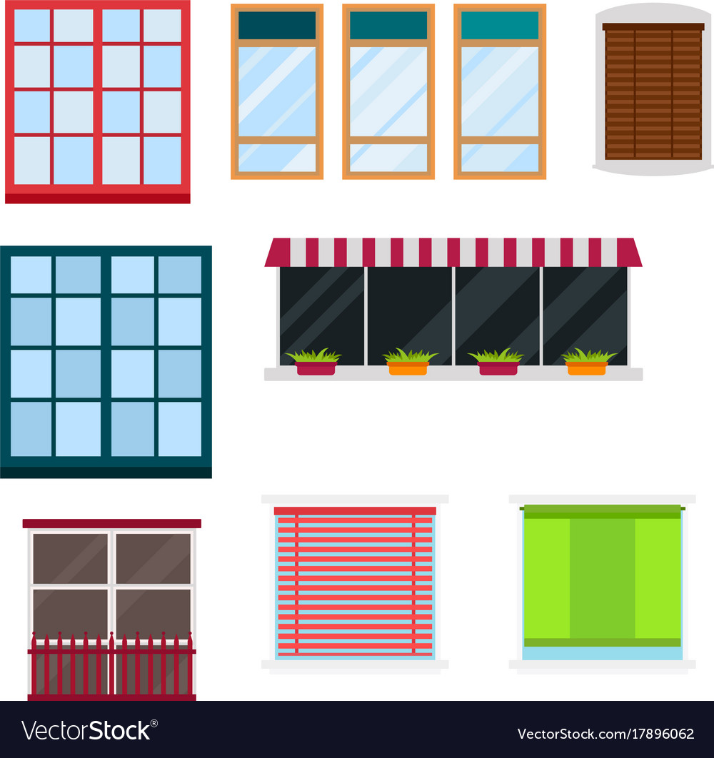 different styles of windows house different types house windows elements flat style vector image different styles of windows house different types house windows elements flat style vector image
