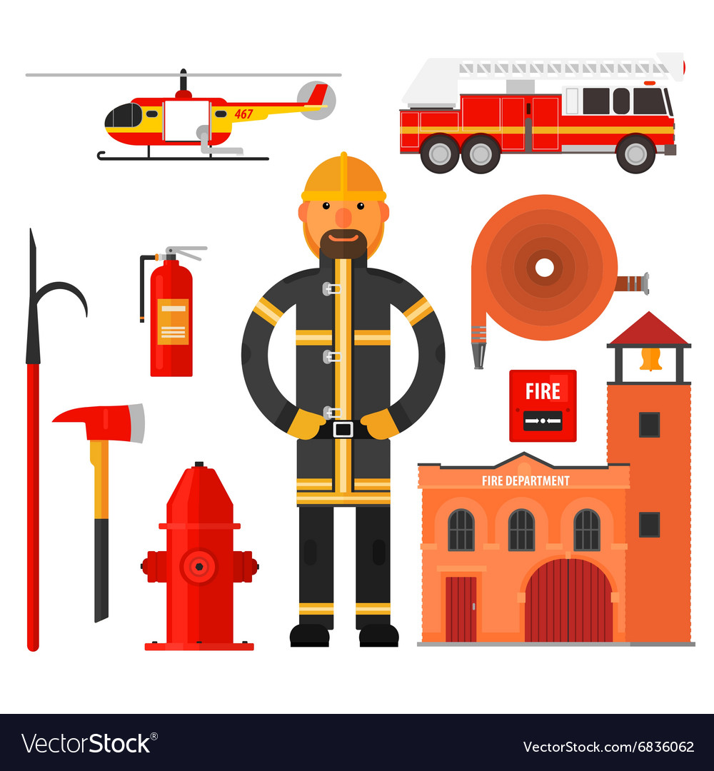 Firefighting character flat style elements