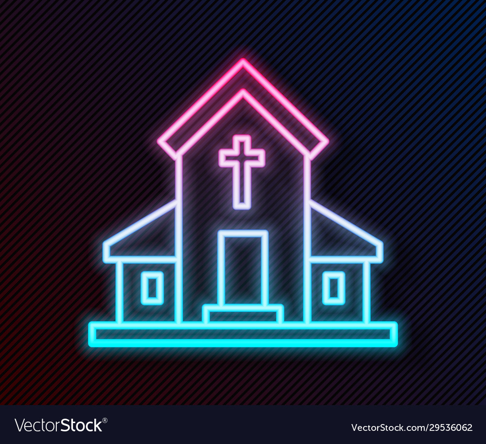 Glowing neon line church building icon isolated Vector Image