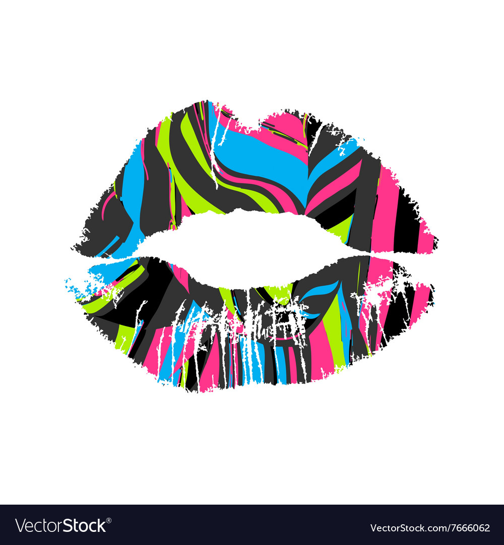 Lipstick kiss striped on white background