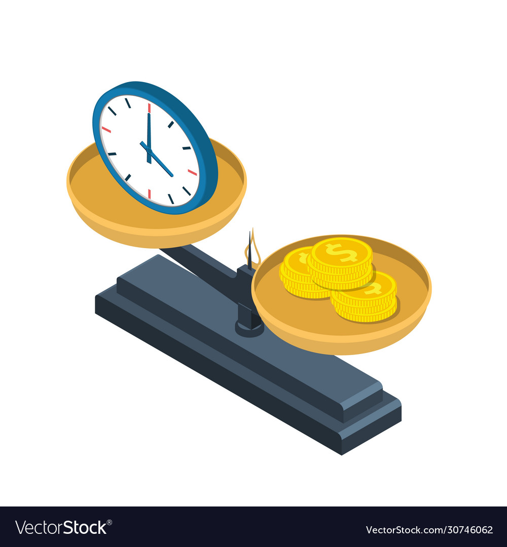 Scales with hours and a coin Royalty Free Vector Image