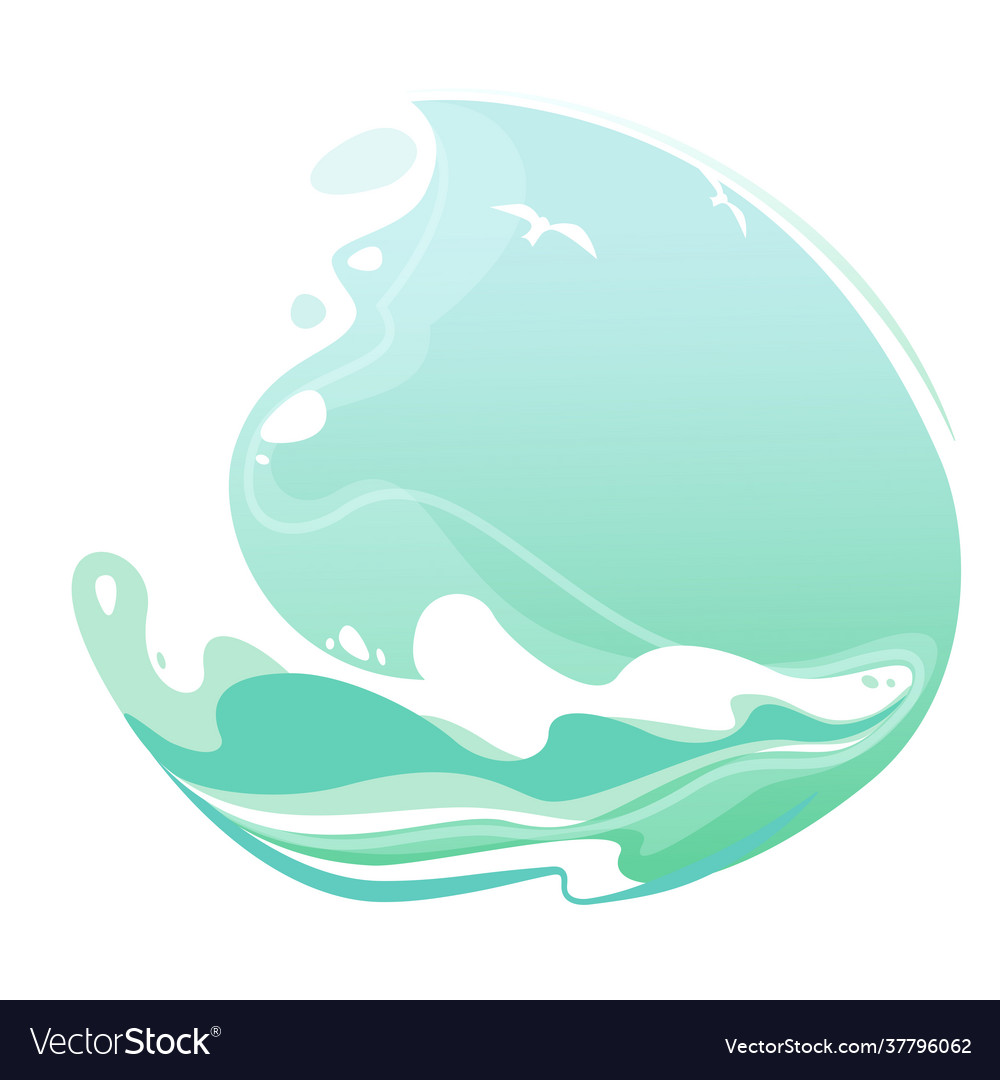 Sea round label with summer ocean wave