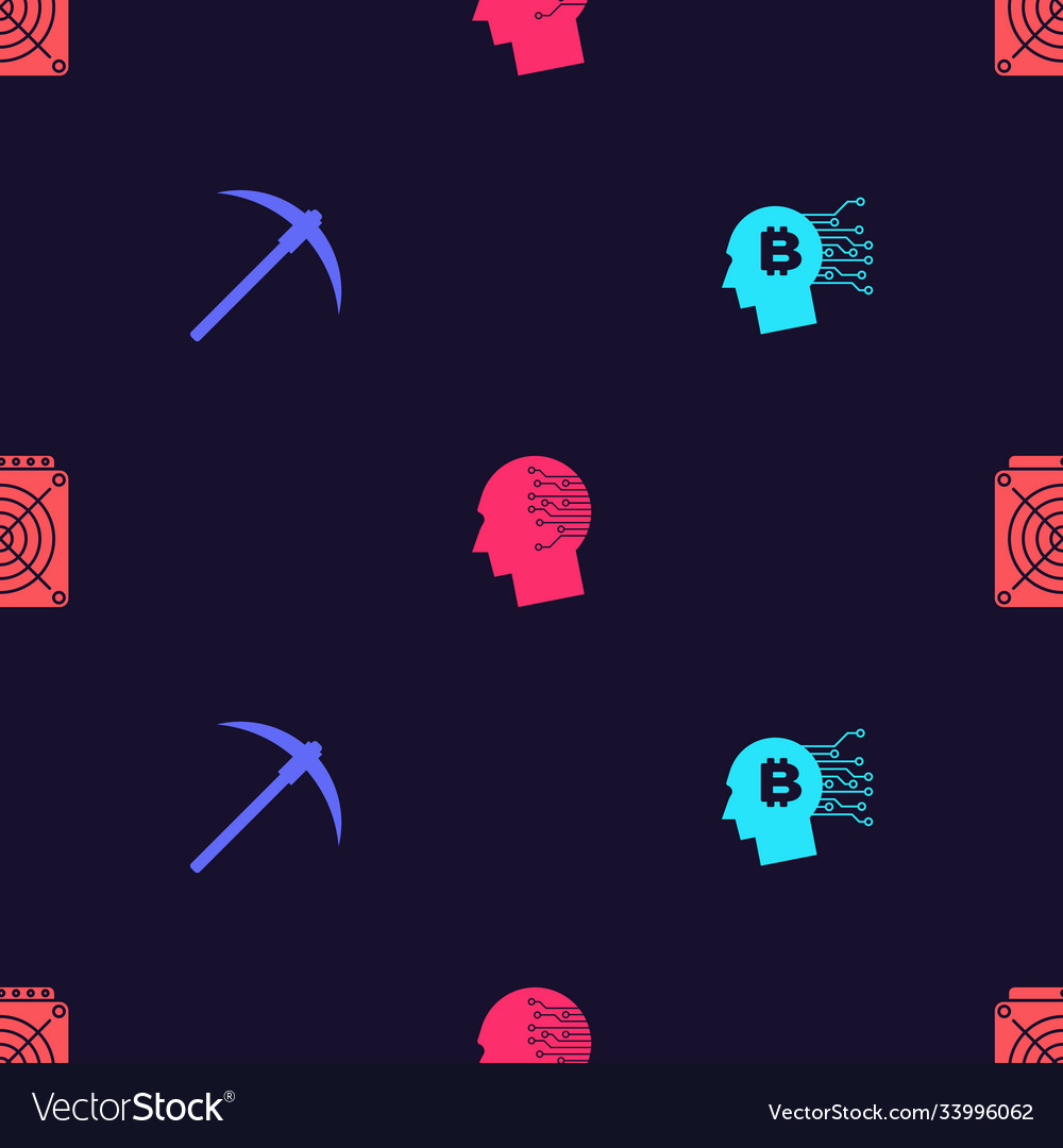 Set bitcoin think pickaxe brain as digital vector image Set bitcoin think pickaxe brain as digital