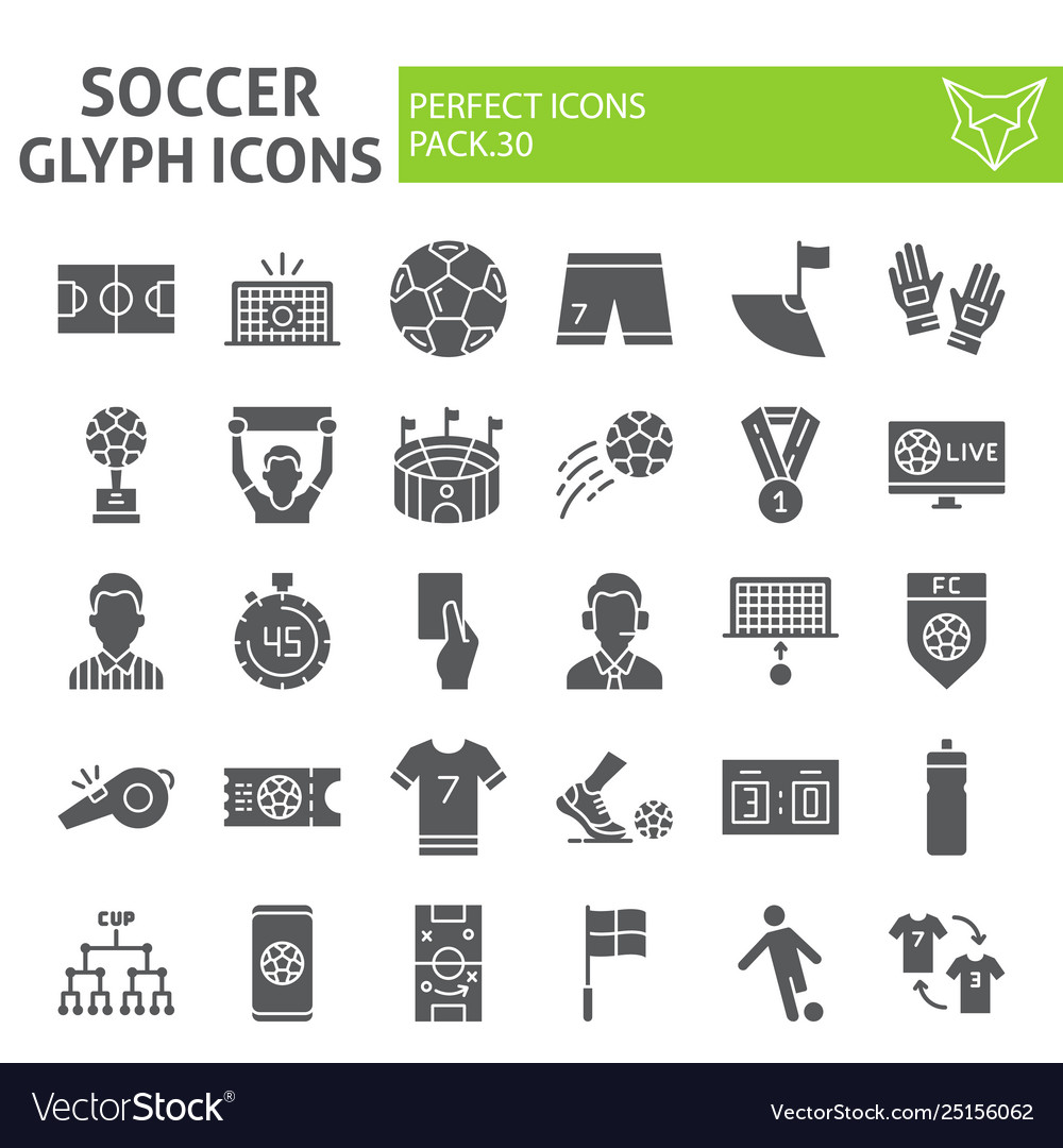 Soccer glyph icon set football symbols collection