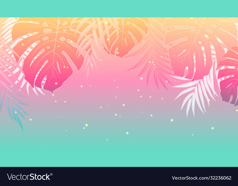 Summer holiday design sunset with palm leaves