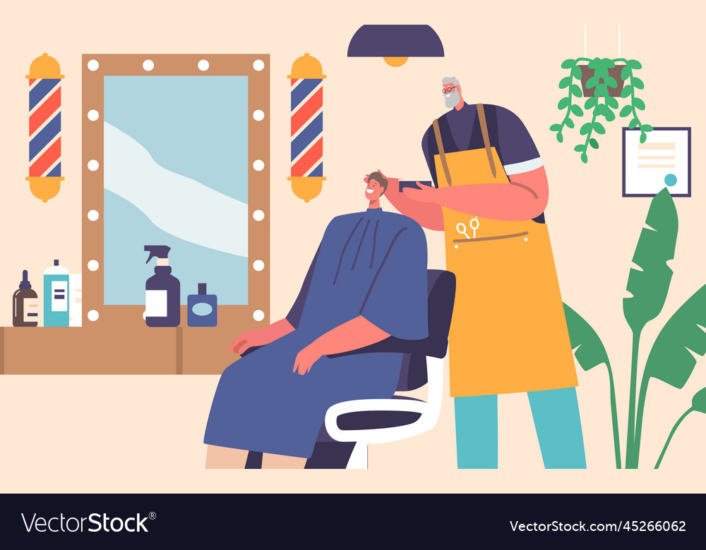 Visitor in barber shop hairdresser barber doing Vector Image