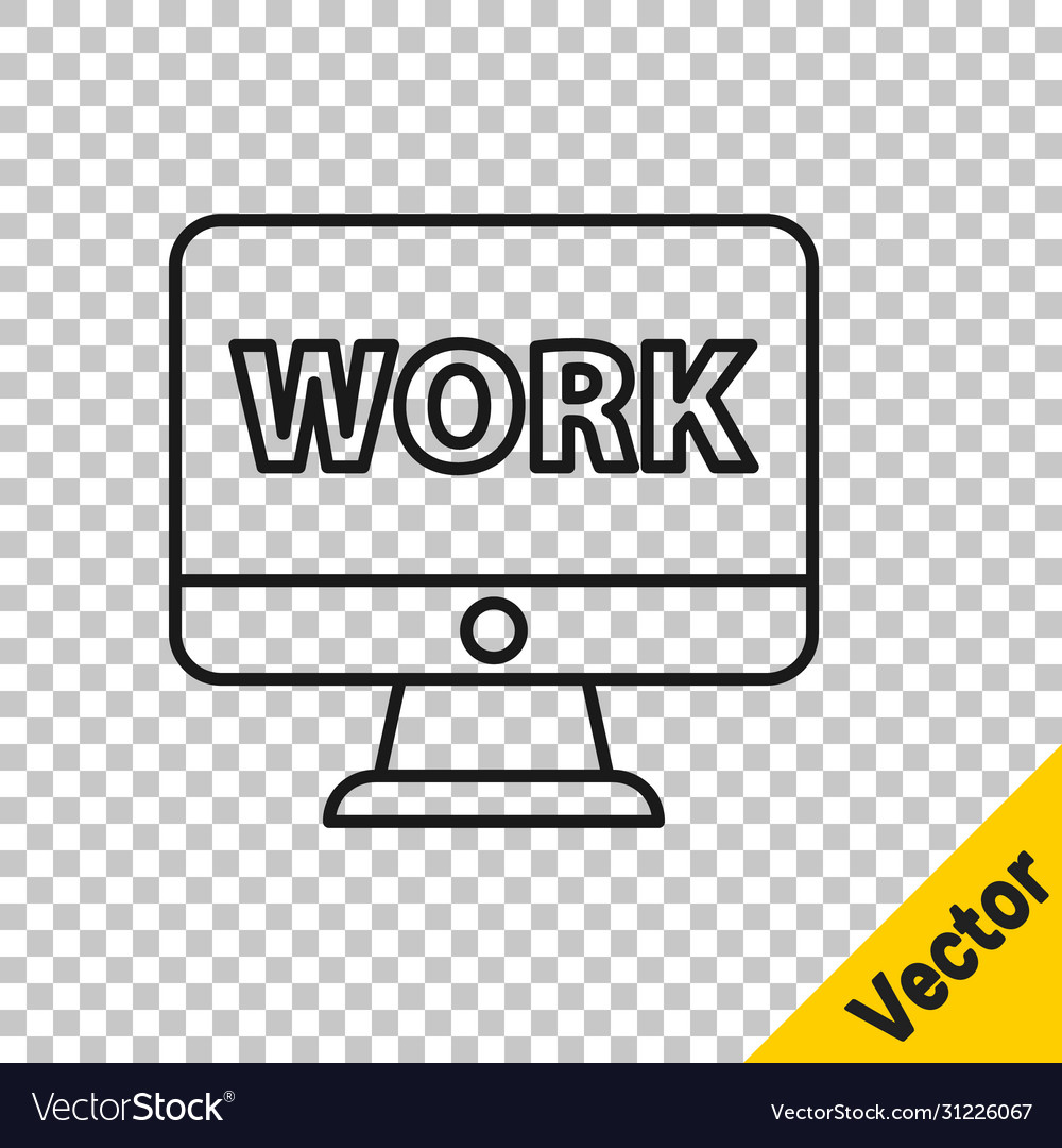 Black line computer monitor with text work icon vector image Black line computer monitor with text work icon