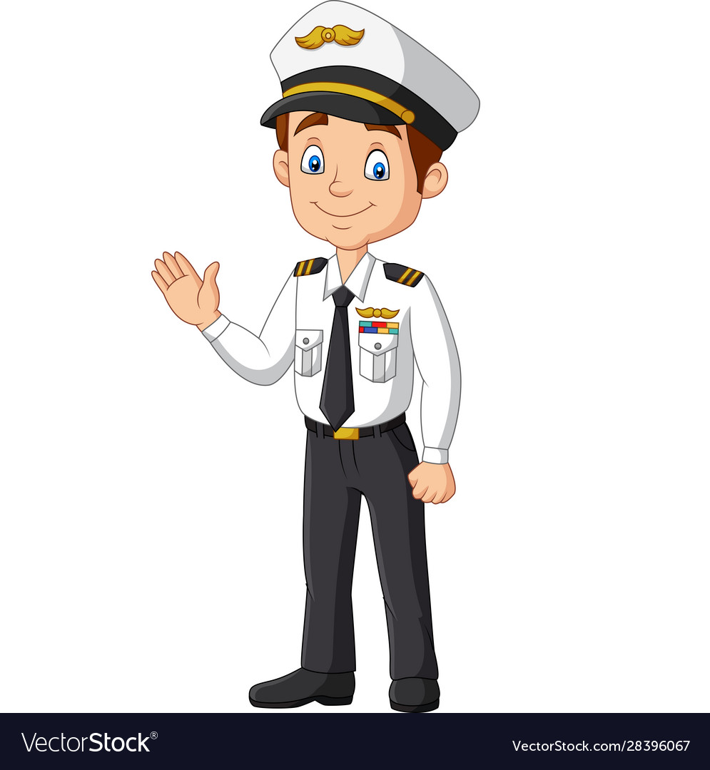 Cartoon happy captain waving hand Royalty Free Vector Image