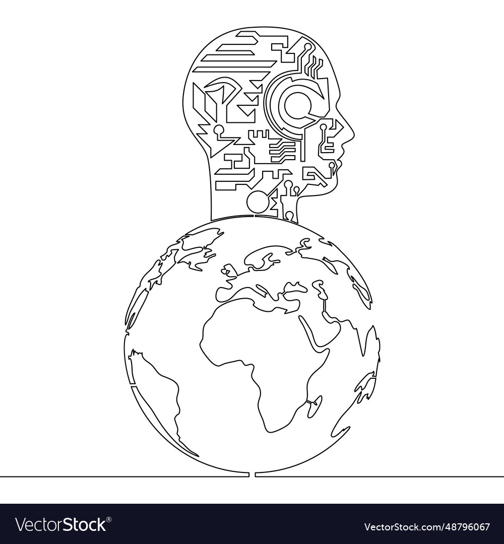 Continuous line artificial intelligence earth Vector Image Continuous line artificial intelligence earth