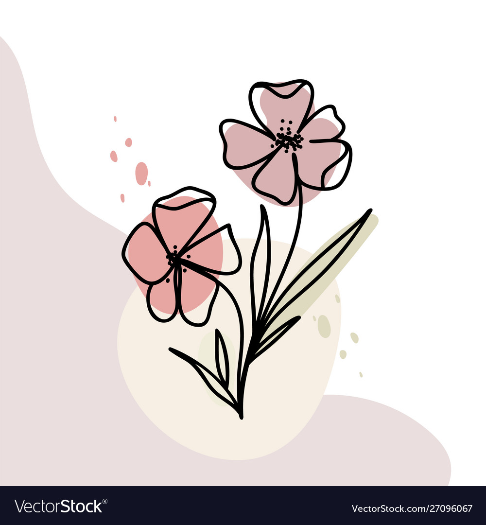 Continuous line hand drawing two flowers Vector Image